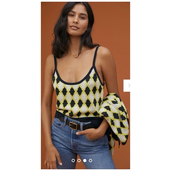 NWT Anthropologie Diamond Jacquard Sweater Set in Black/Yellow Diamonds  Size XS - Picture 3 of 12